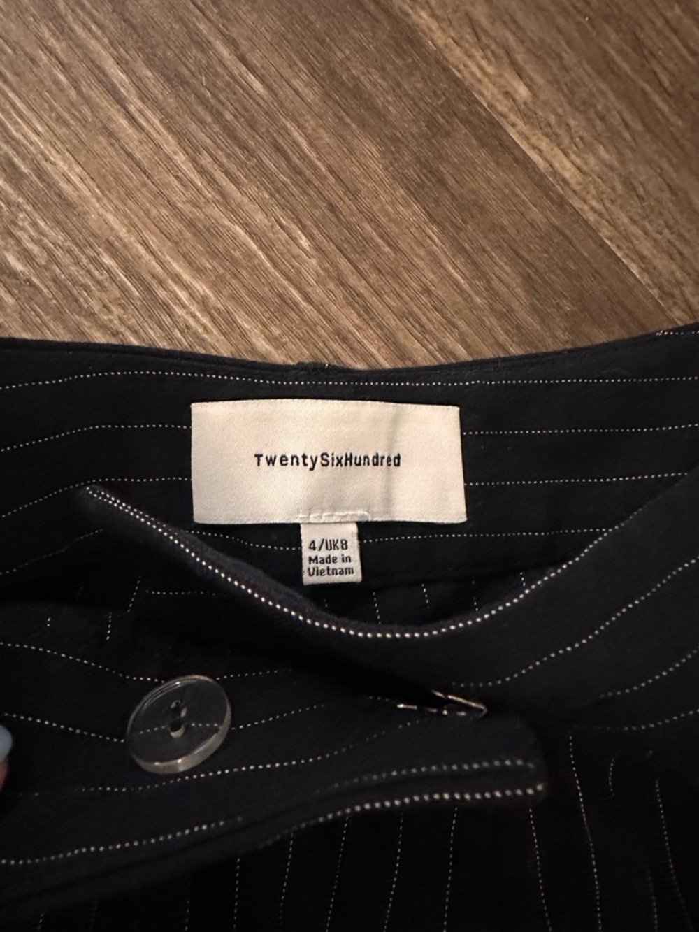 Anthropologie Navy Pinstripe Wide-Leg Cargo Pants - Picture 3 of 4